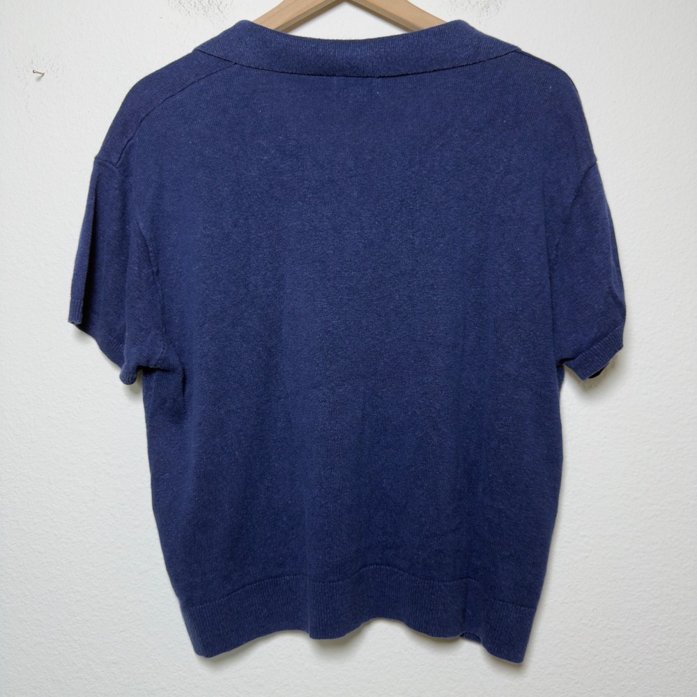 J.Crew Womens Linen Blend Polo Sweater XL Blue Short Sleeve CA118 V-Neck - Picture 7 of 7